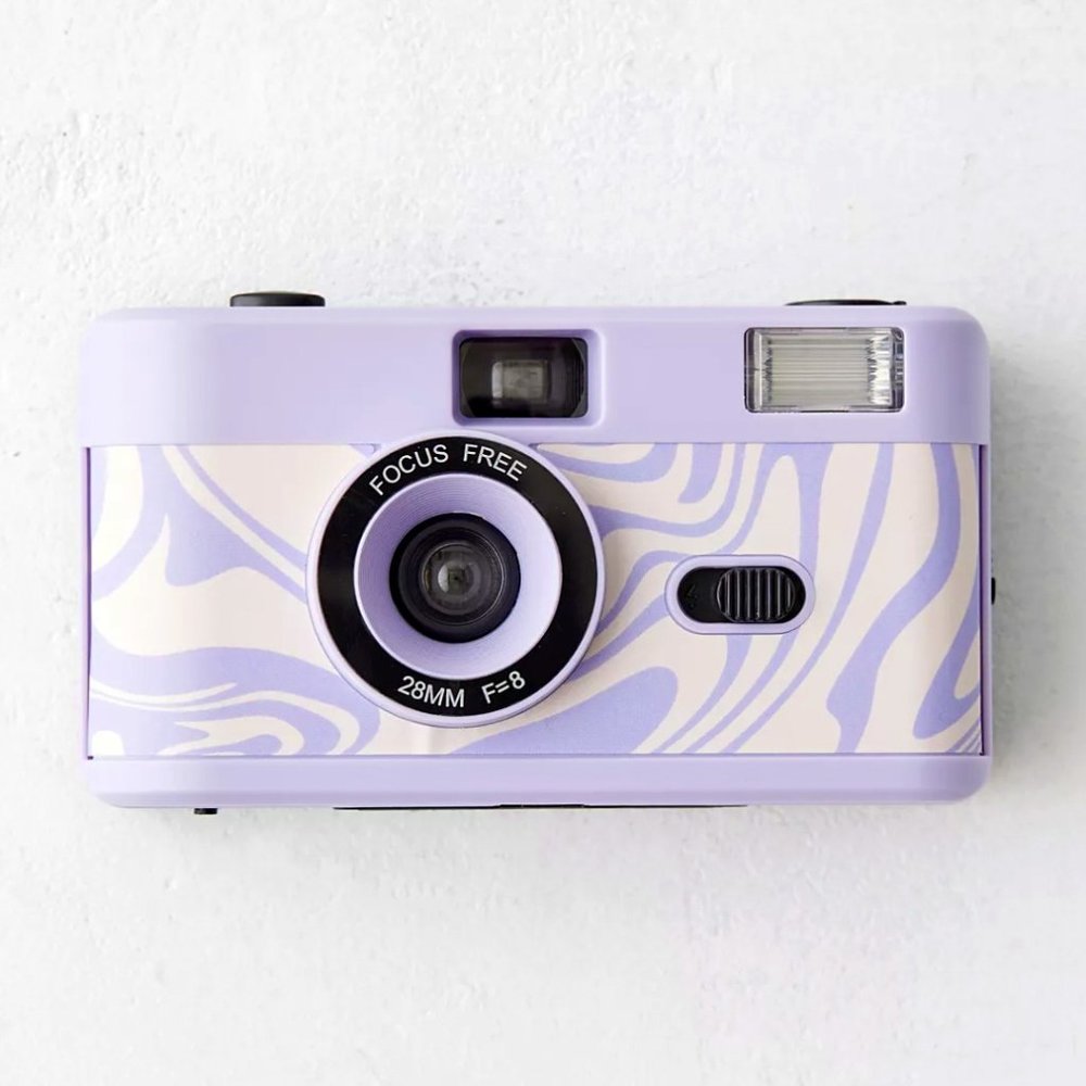 35mm Flash Film Camera Pastel Purple Swirl Print Design 90s Vintage Photos NIB